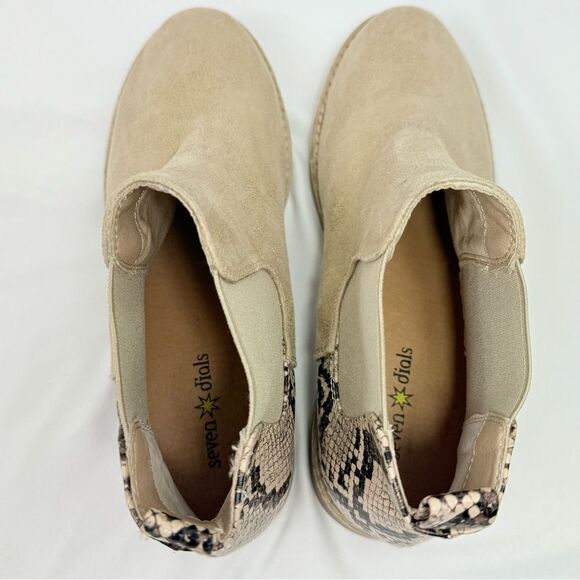 Seven Dials MARISAH Tan Faux Suede Snake Print Back Elastic Pull On Ankle Boots - Picture 9 of 14
